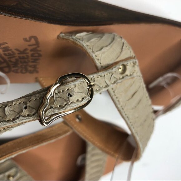 NEW Ancient Greek Leather Sandals Taupe Cream Snake Print Wedge Sandals - Picture 7 of 16